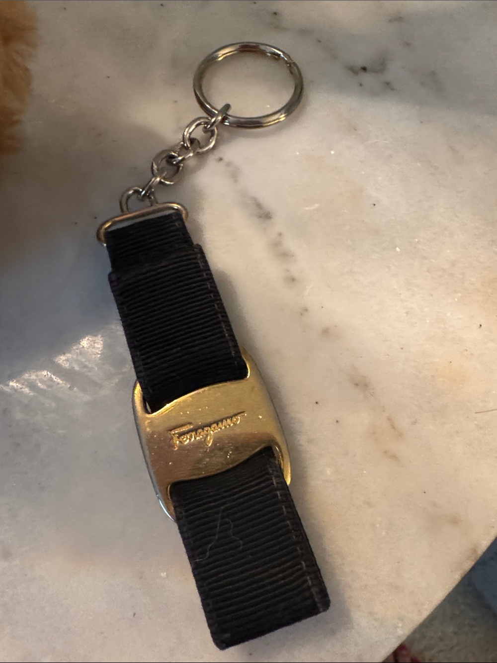 Salvatore Ferragamo Black Grosgrain bag charm/Key chain